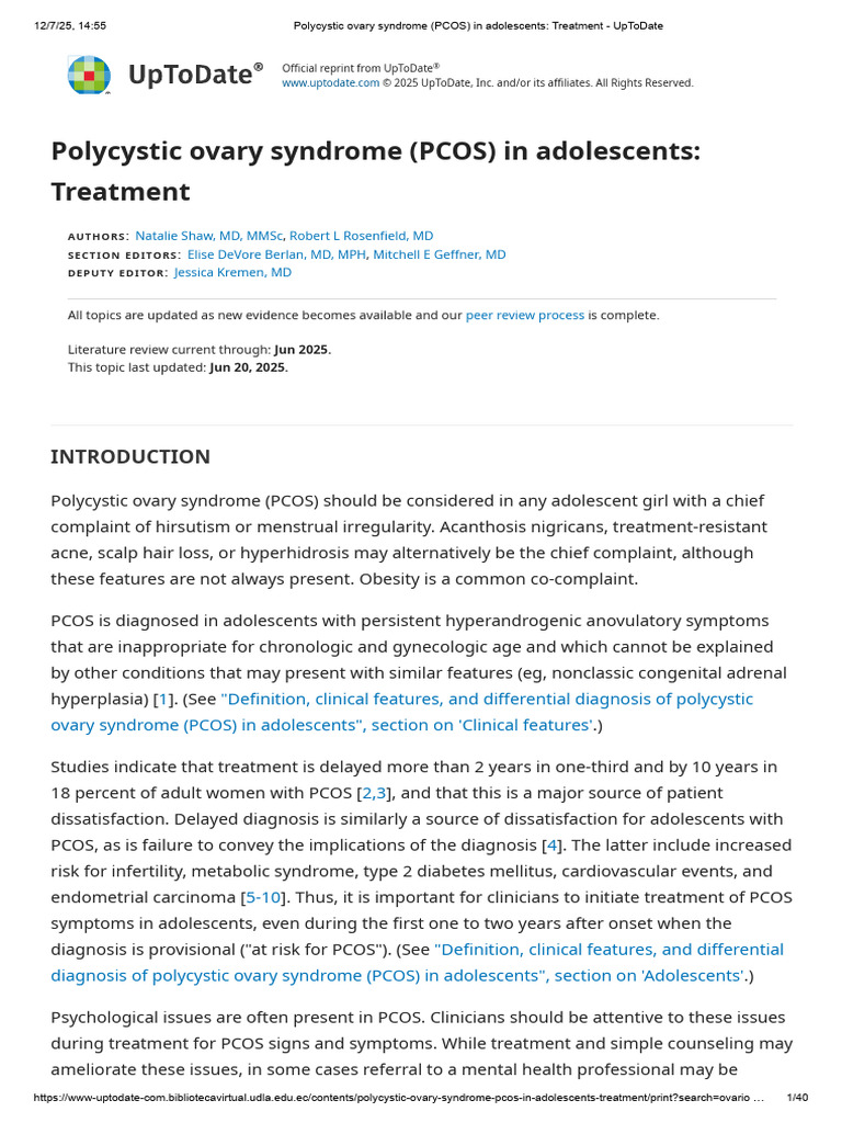 Polycystic ovary syndrome (PCOS) in adolescents_ Treatment - UpToDate ...