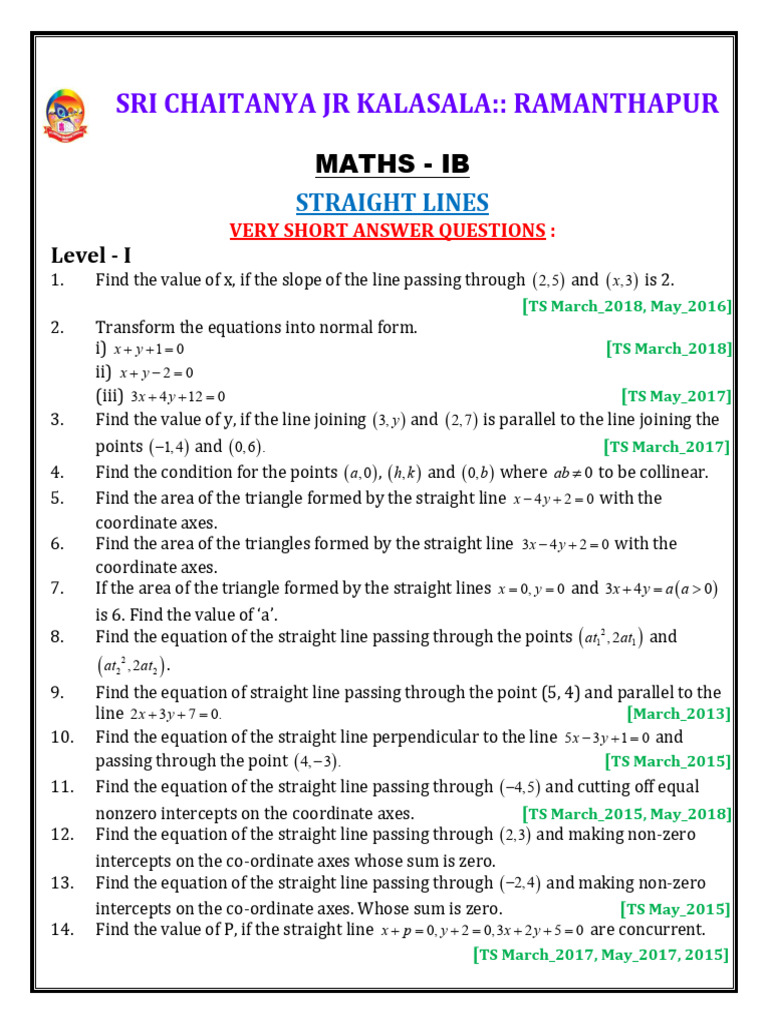 Maths IB Straight Lines Q&A | PDF | Line (Geometry) | Classical Geometry