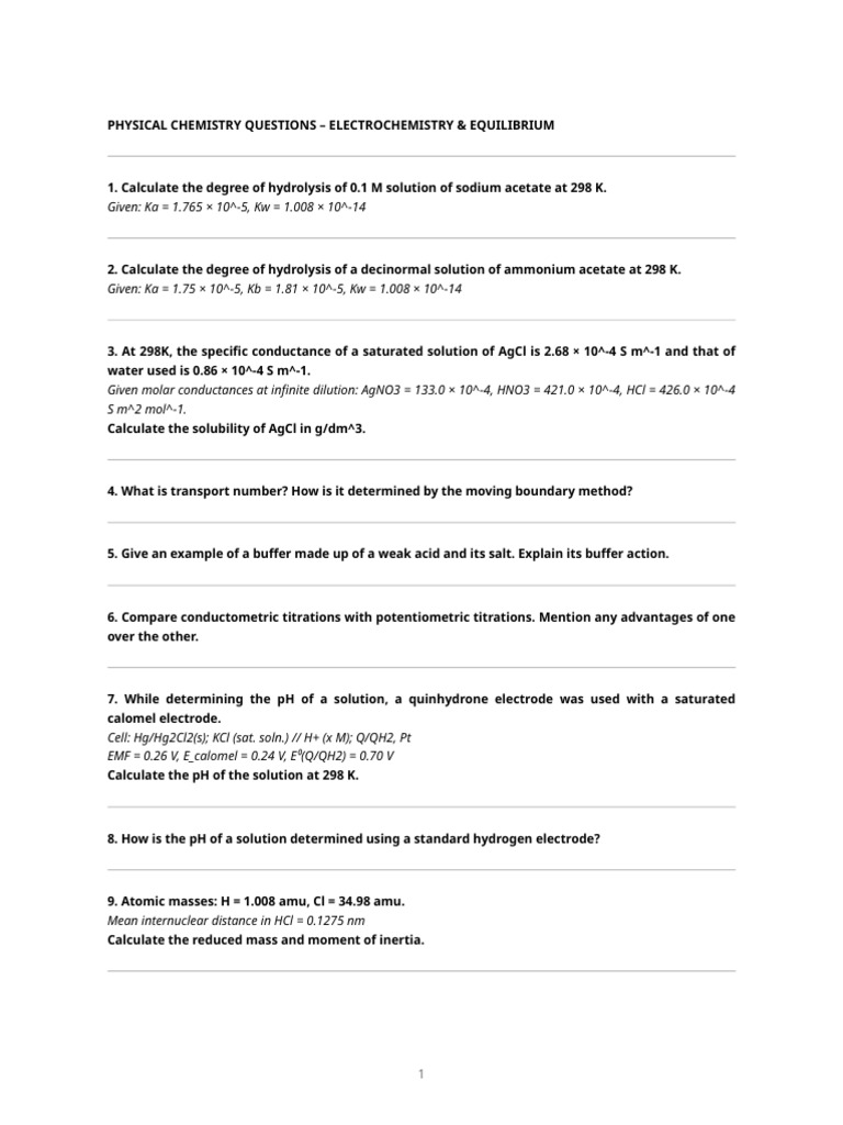 Electrochemistry & Equilibrium Problems | PDF | Ph | Buffer Solution