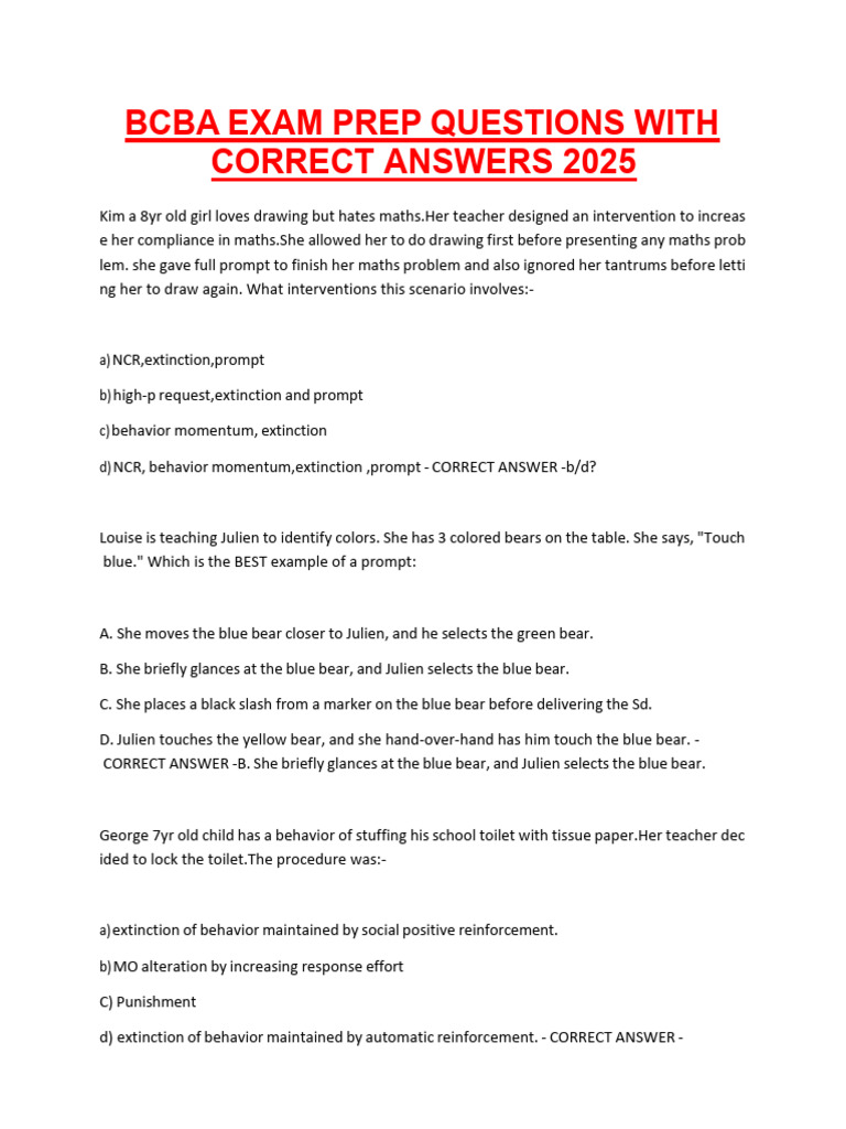 BCBA Exam Prep Questions 2025 | PDF | Reinforcement | Psychological ...
