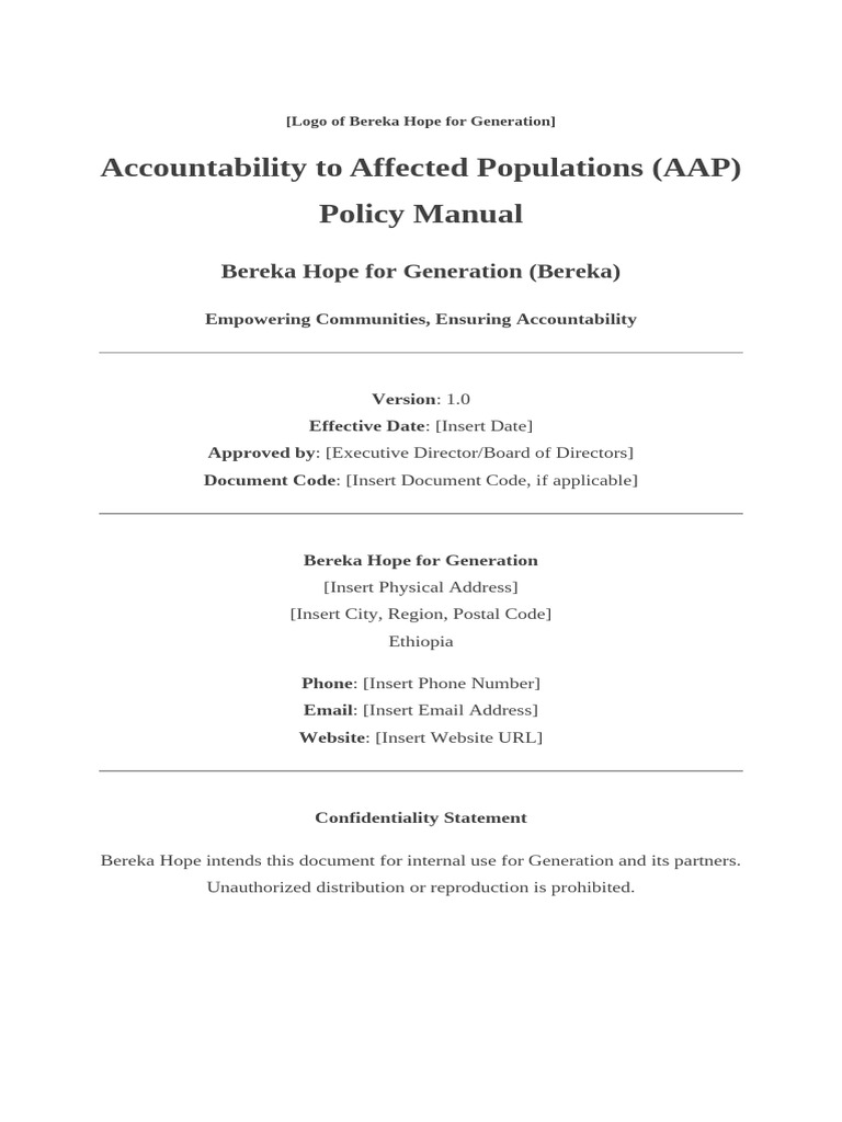 AAP Policy Manual for Bereka Hope | PDF | Evaluation | Sustainability