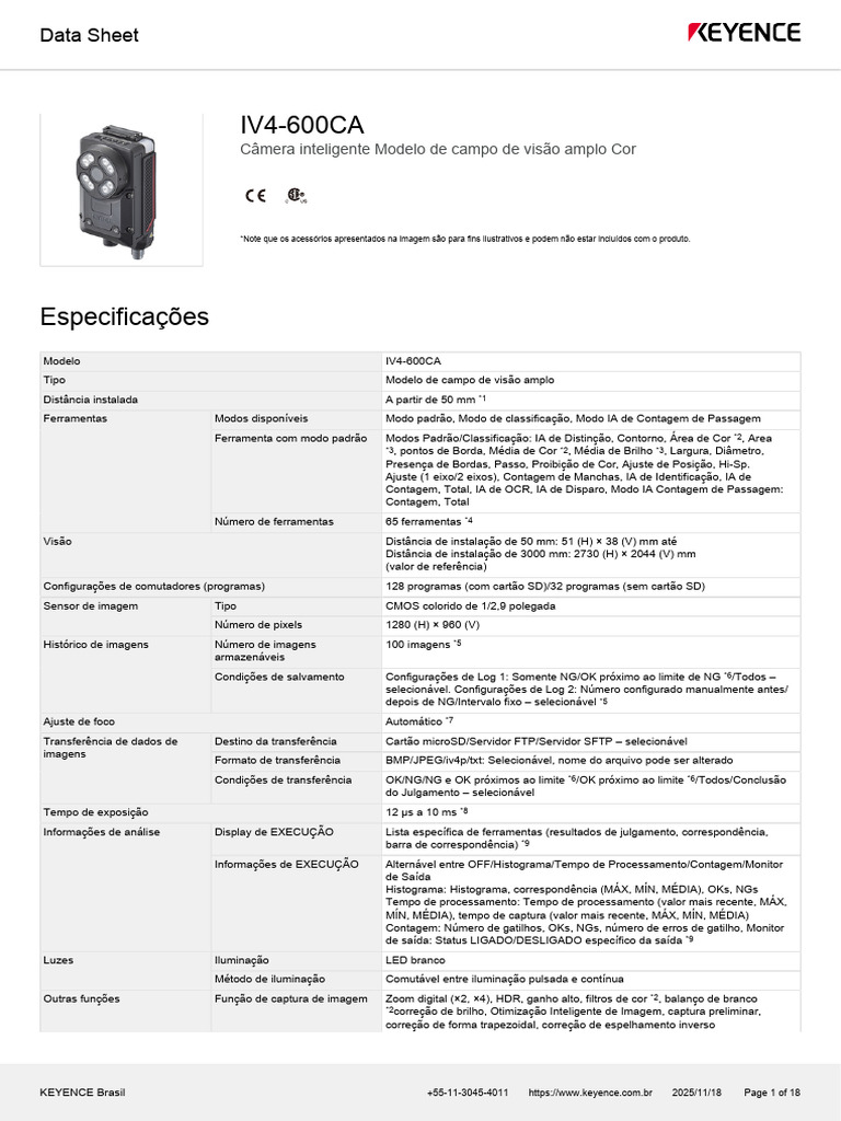 Câmera Inteligente IV4-600CA: Especificações | PDF | Conector elétrico ...