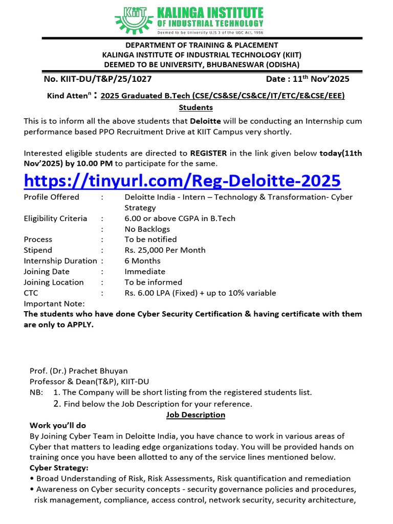Deloitte Internship for B.Tech Graduates | PDF | Computer Security ...