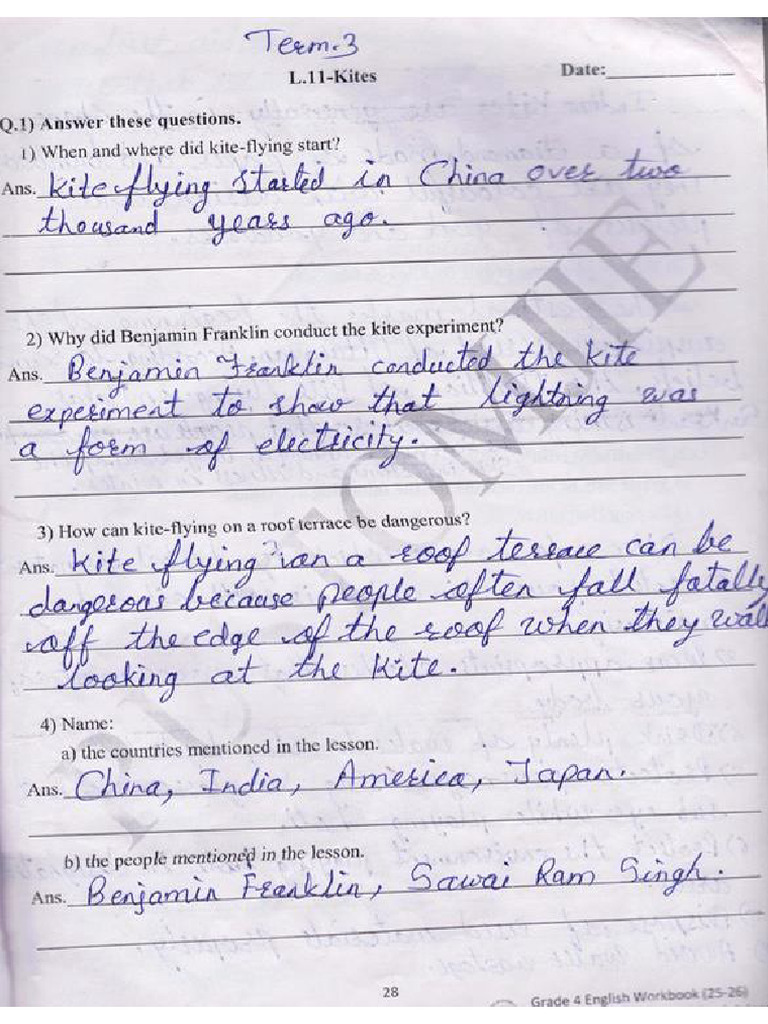 Term 3 - Grade 4 English Workbook Notes | PDF