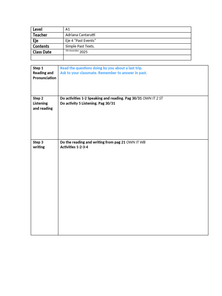 Level A1 Lesson 20 2025 | PDF
