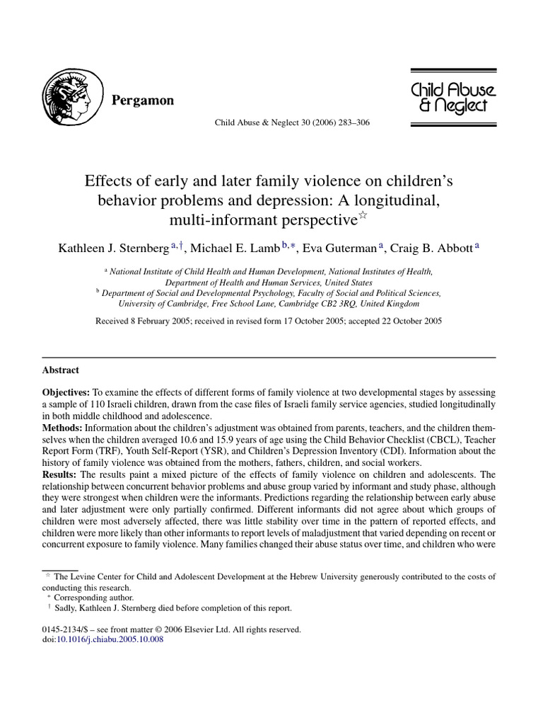 Effects of early and later family violence on children’s behavior PDF