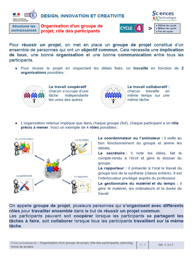 Organisation et rôles dans un projet | PDF