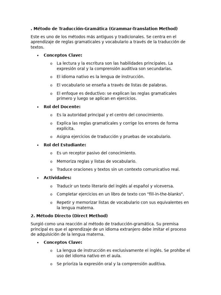 Métodos y Enfoques de Enseñanza | PDF | Léxico | Aprendizaje