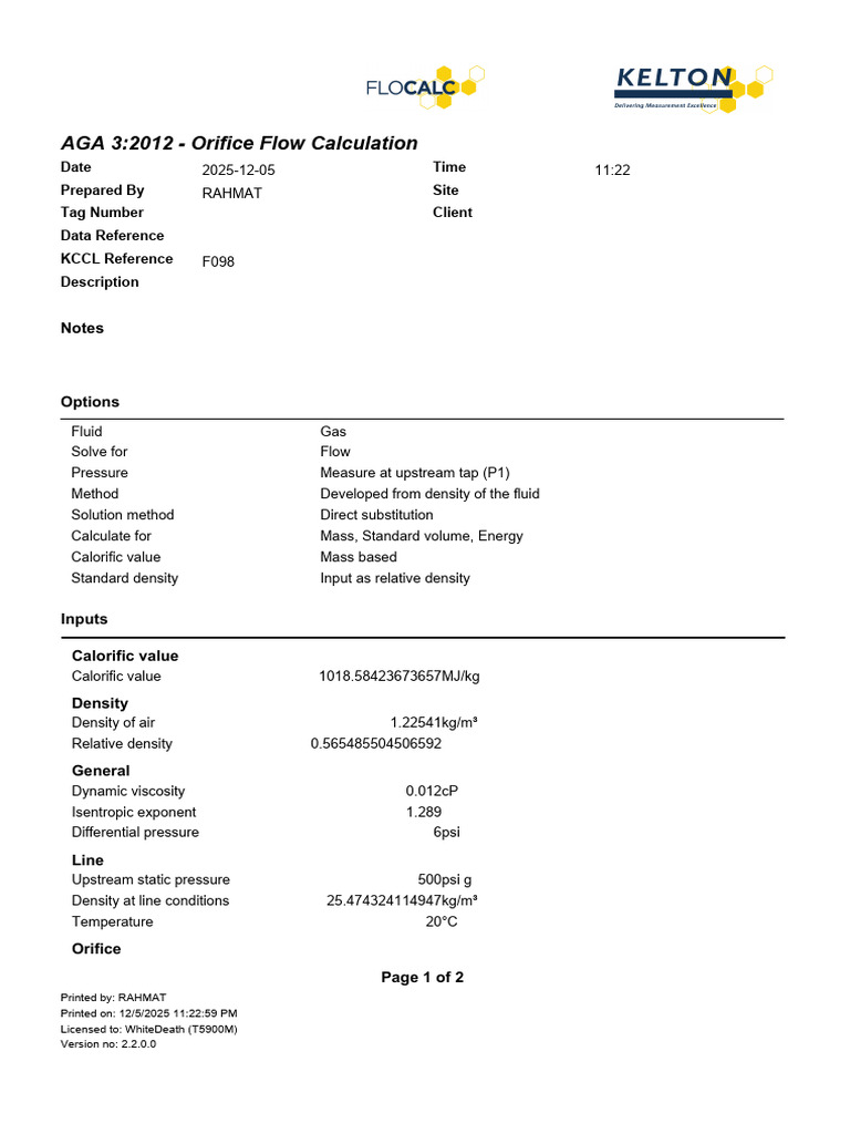 Flo Calc Report Template 4 | PDF | Fluid Dynamics | Density