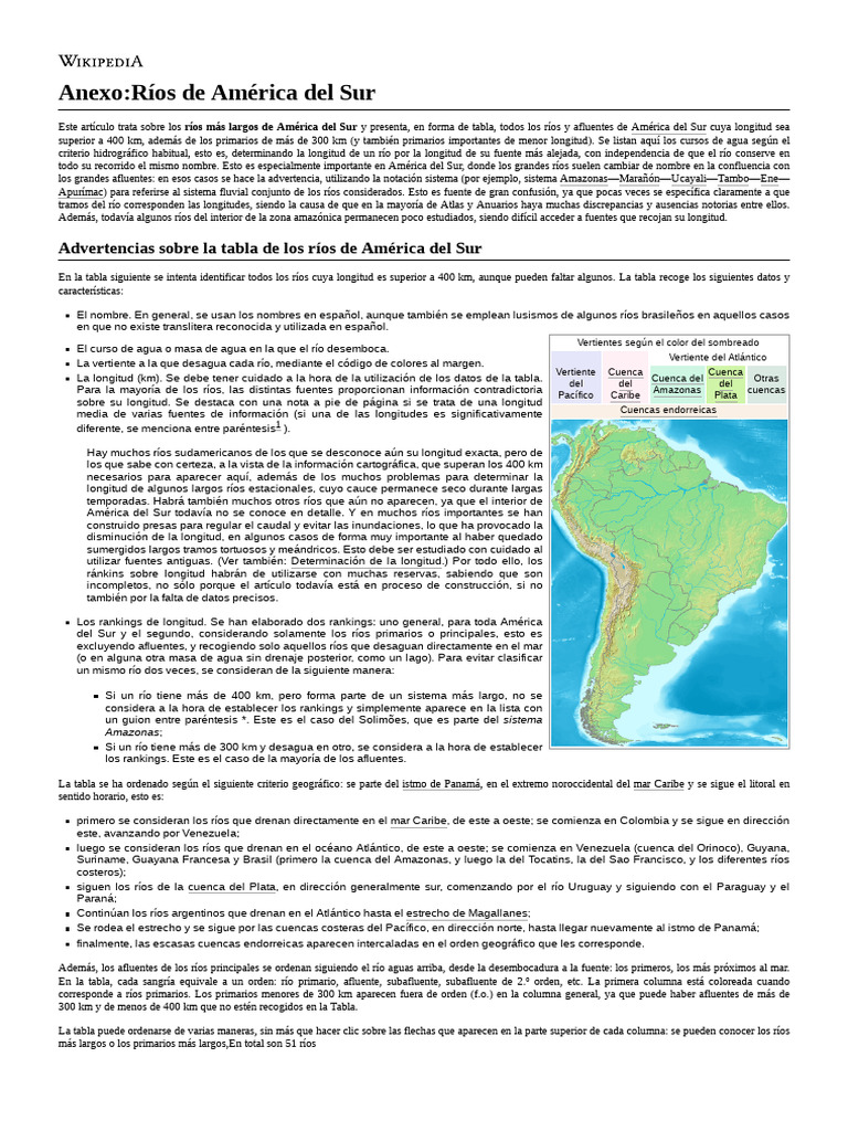 Anexo Ríos de América Del Sur | PDF | Río | Agua y el medio ambiente
