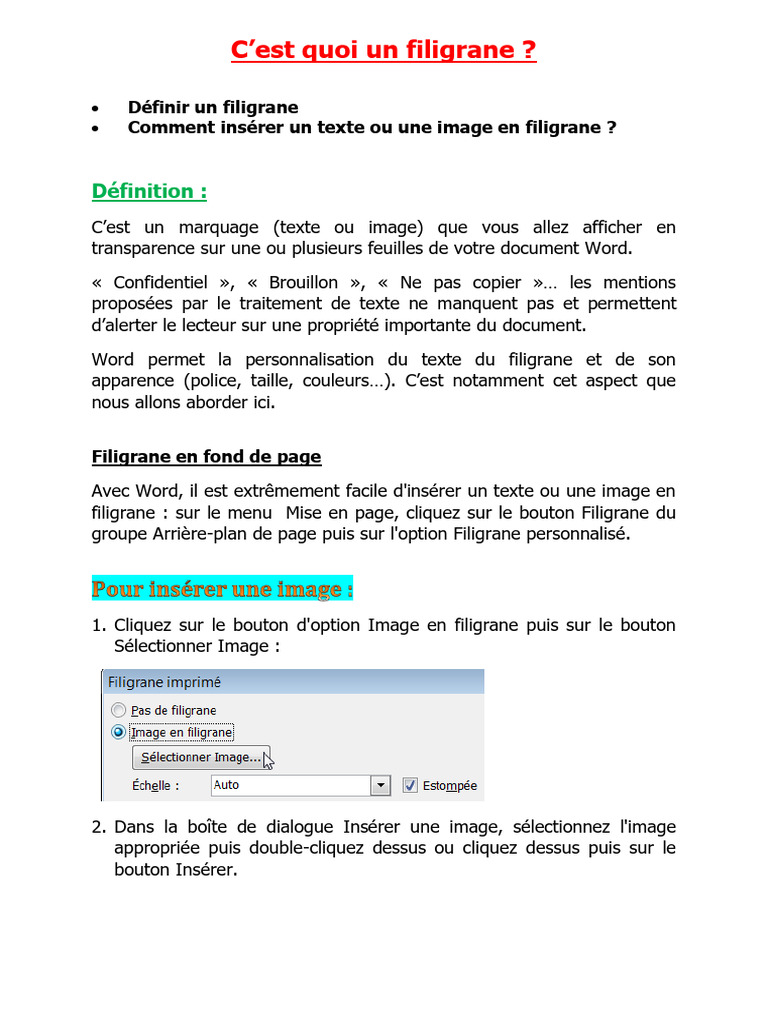 Guide sur les filigranes dans Word | PDF