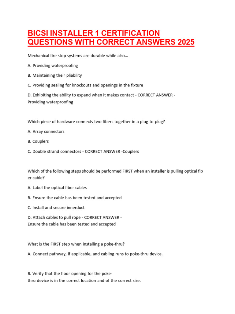BICSI Installer 1 Exam Questions 2025 | PDF | Alternating Current | Decibel