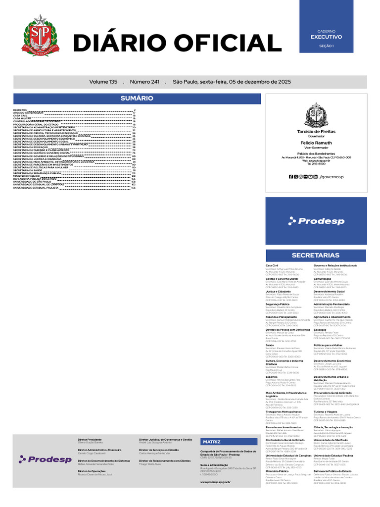 Diário Oficial de São Paulo - 05/12/2025 | PDF | São Paulo