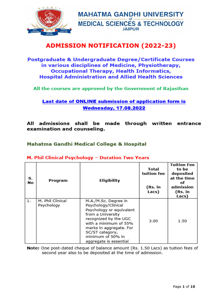 Admission Notification for Health Courses | PDF | Health Care | Medicine