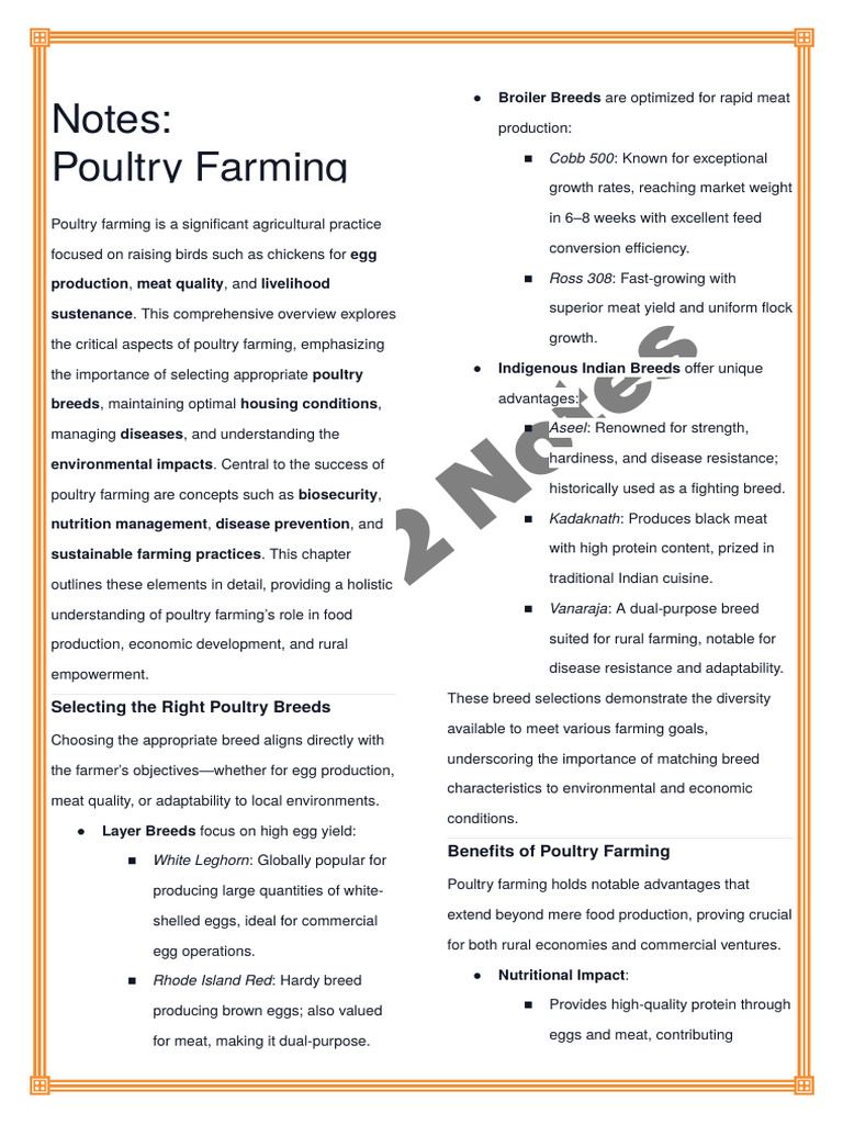 Notes Poultry Farming | PDF | Poultry Farming | Poultry