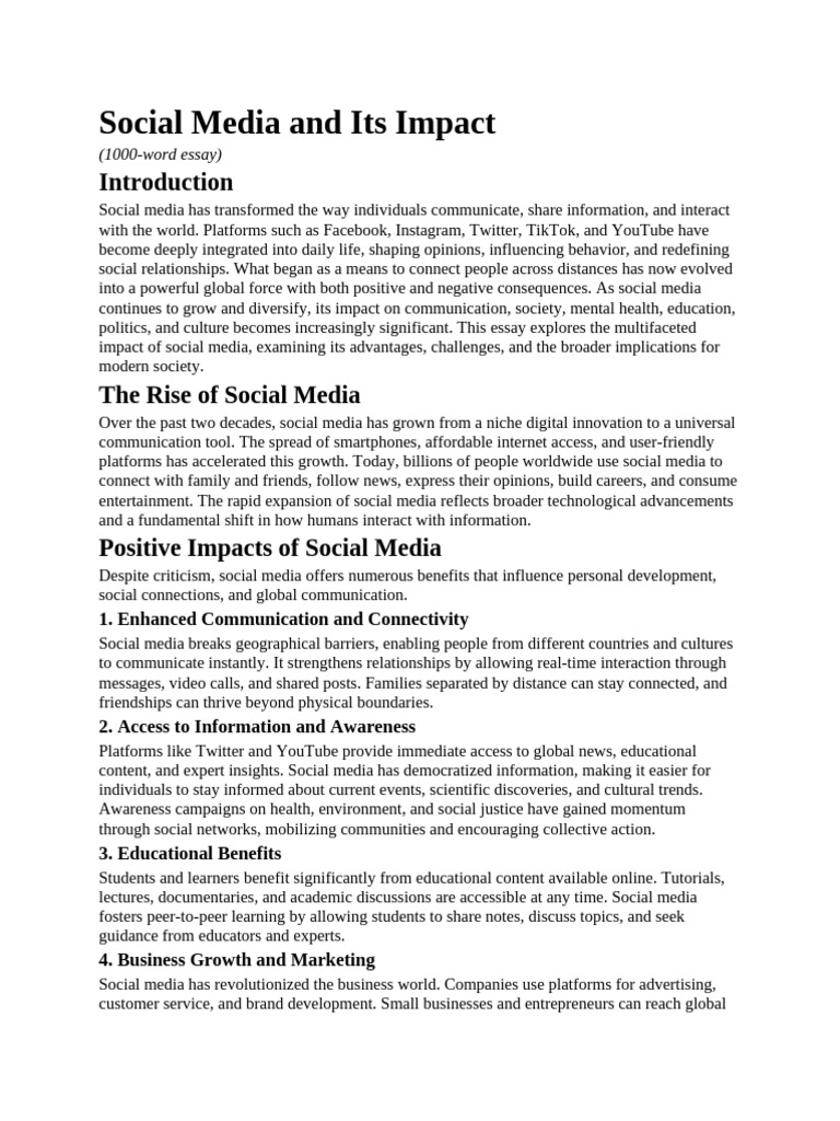 Social Media's Positive and Negative Effects | PDF | Social Media ...