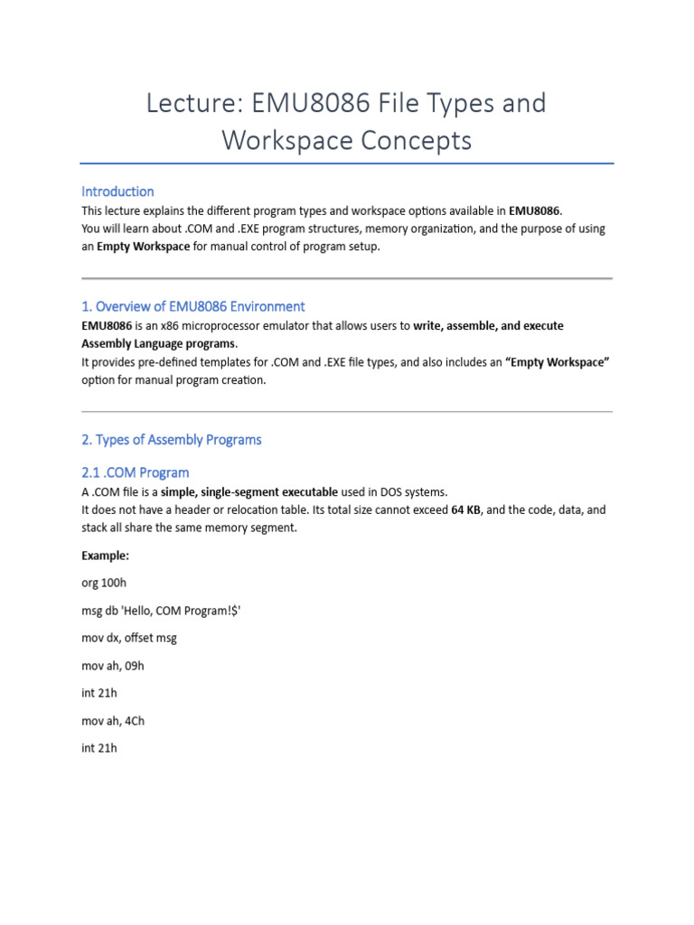 EMU8086: .COM vs .EXE Programs Guide | PDF | Computer Programming ...
