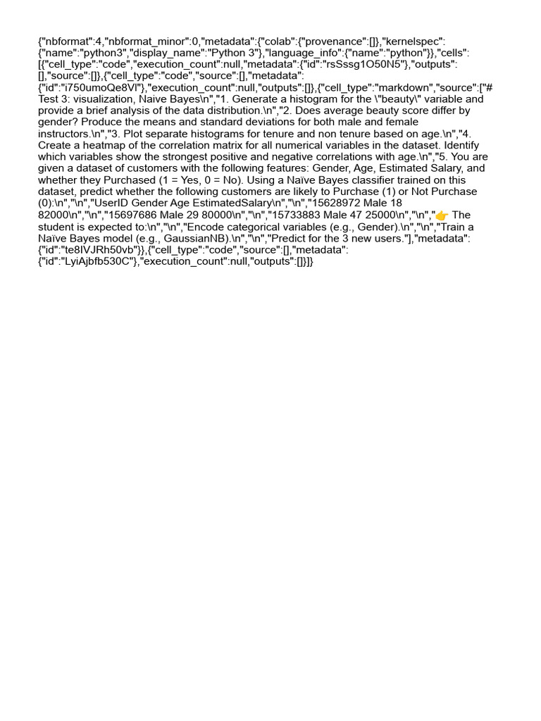 Test 3 Visualization, Naive Bayes | PDF
