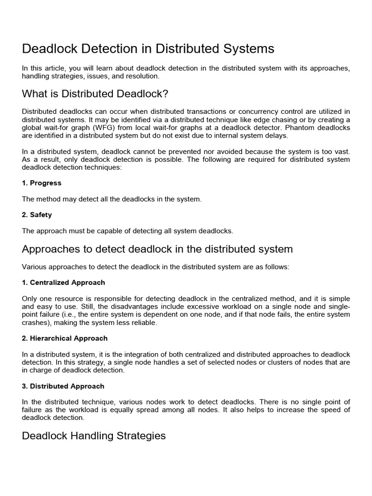 Deadlock Detection in Distributed Systems | PDF | Distributed Computing ...