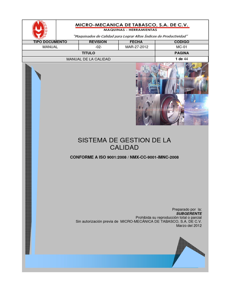 MANUAL SISTEMA DE GESTION DE LA CALIDAD | PDF | Gestión de la calidad ...