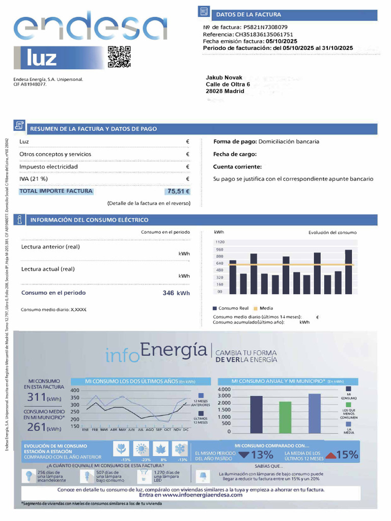Resumen de Factura de Luz Endesa | PDF