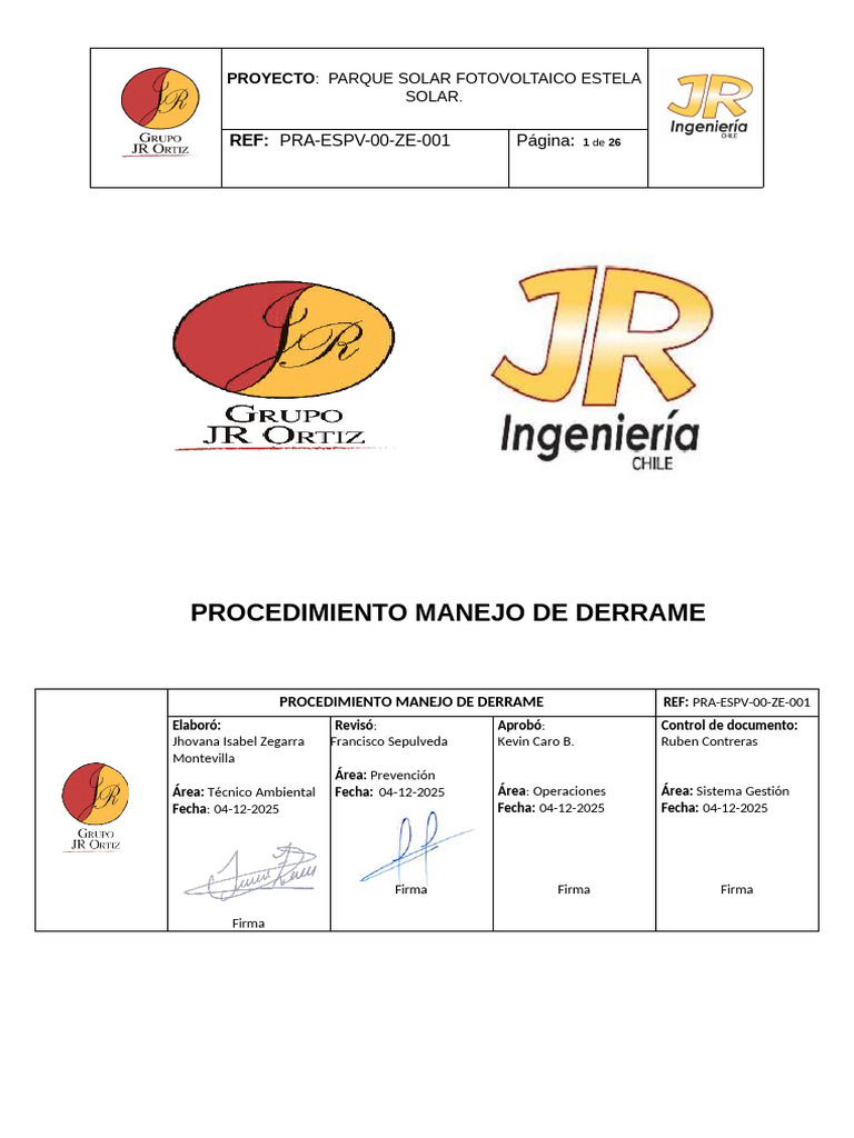 Procedimiento para Manejo de Derrames | PDF | Contaminación | Entorno ...
