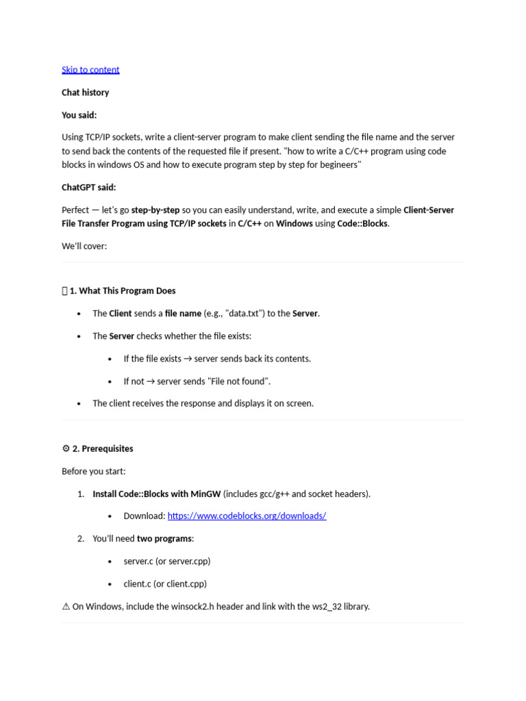 C/C++ Client-Server File Transfer Guide | PDF | Port (Computer ...