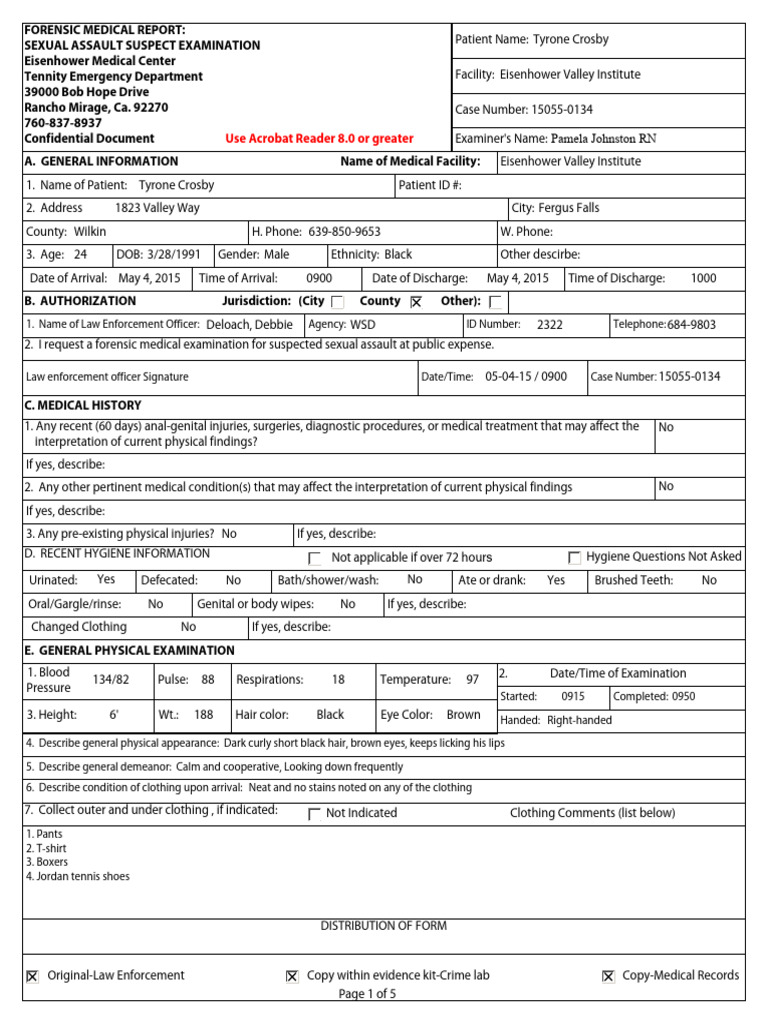 Forensic Medical Report: Sexual Assault Exam | PDF