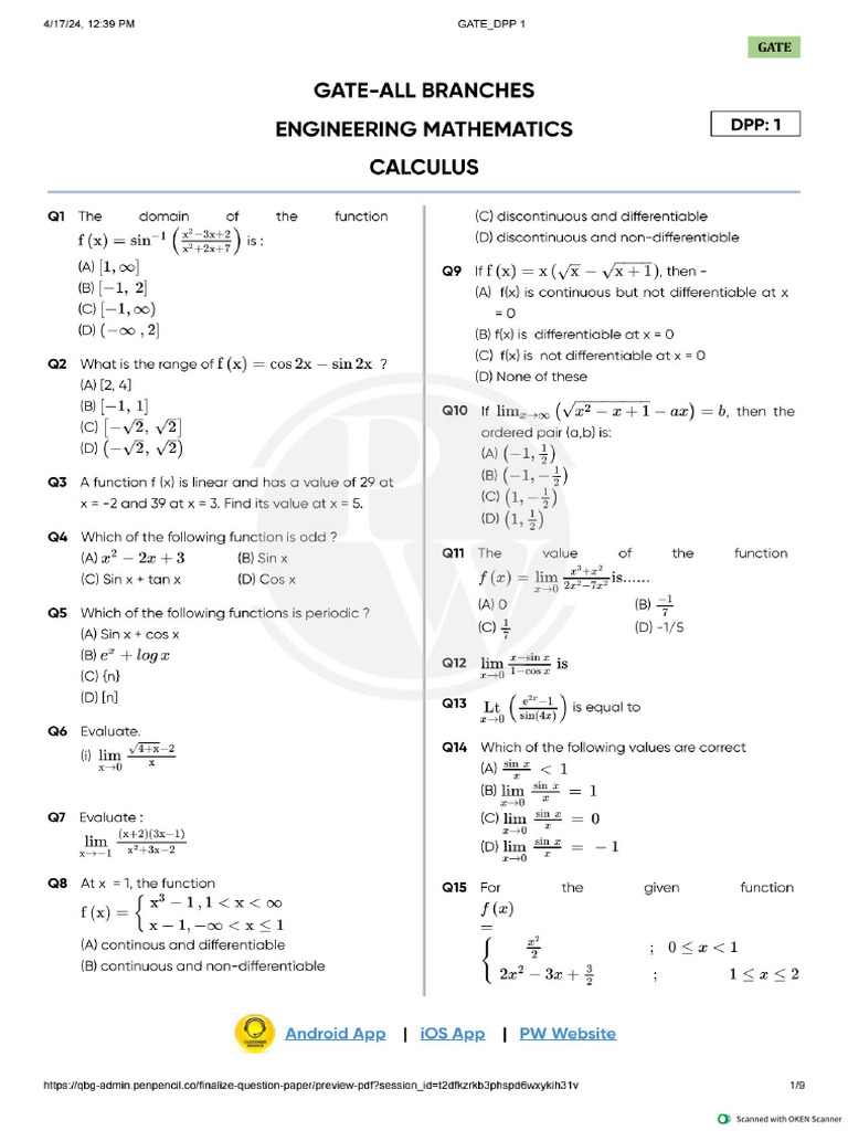 67ecd7f5c1be9ce653c8d3b4_##_Calculus DPP 01 (by Puneet Sir) | PDF