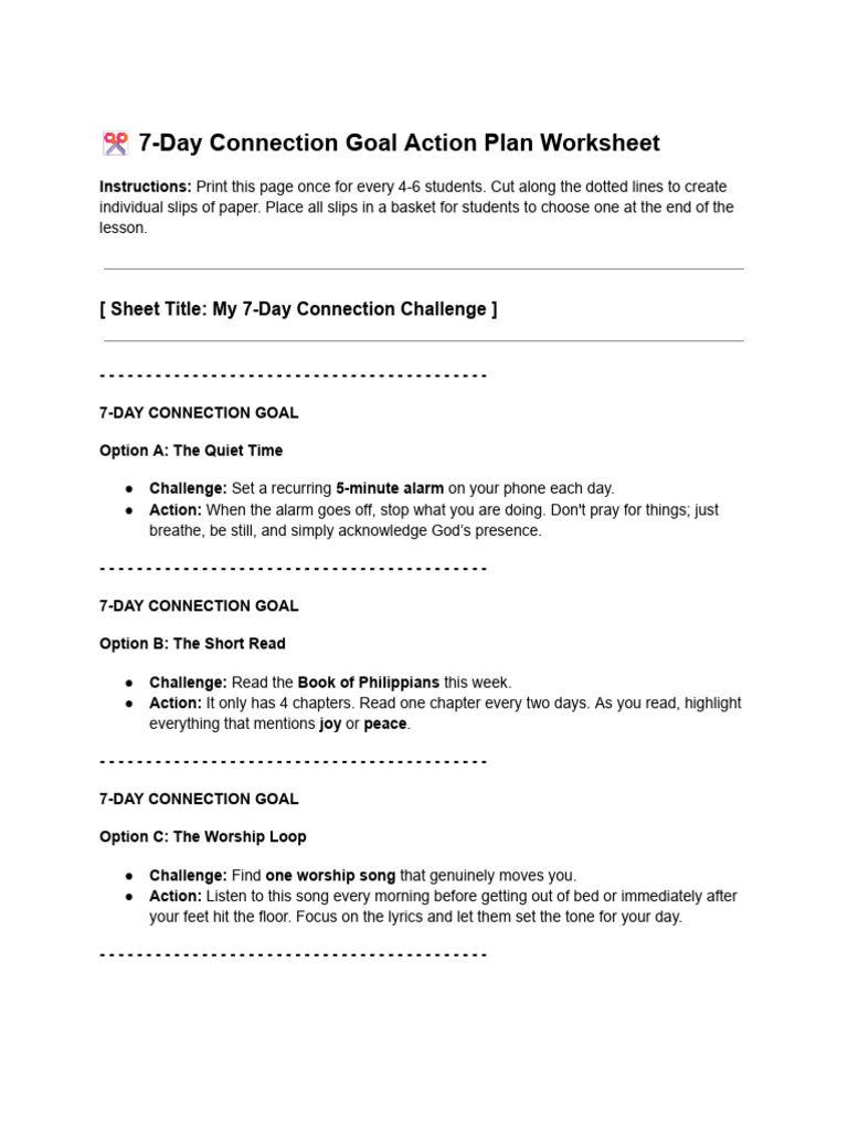 7-Day Connection Challenge Worksheet | PDF | Religious Belief And Doctrine