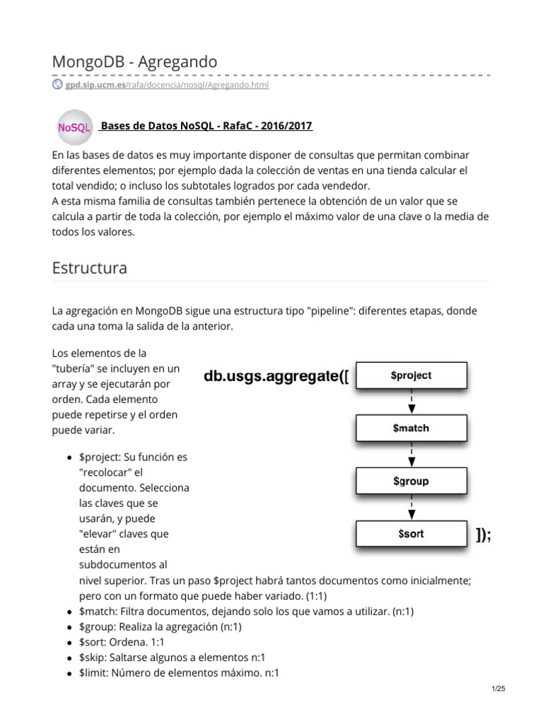 Agregación en MongoDB: Funciones y Ejemplos | PDF | Mongo Db ...