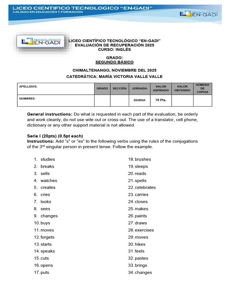 English Recovery Evaluation 2025 | PDF | Language Mechanics ...