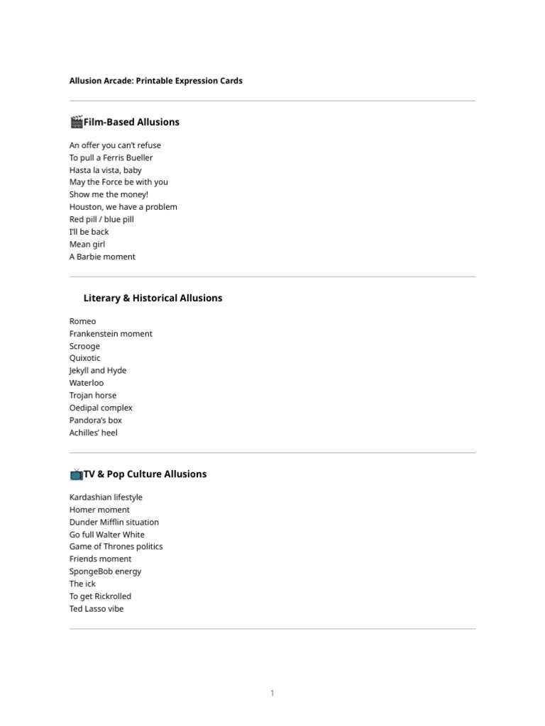Allusion Arcade Activity | PDF