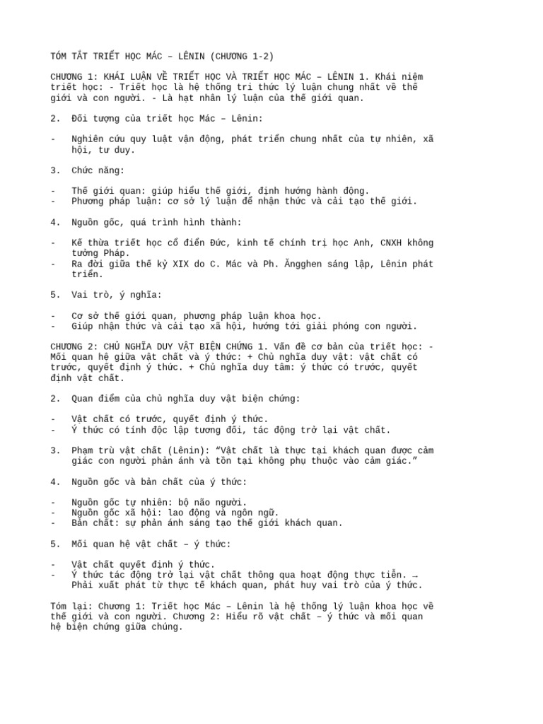 Tom Tat Triet Hoc Mac Lenin Chuong1 2 | PDF