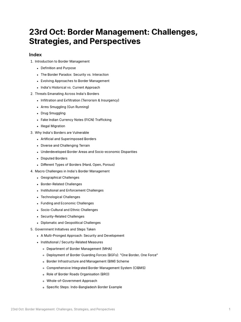 23rd Oct Border Management Challenges, Strategies and Perspectives ...
