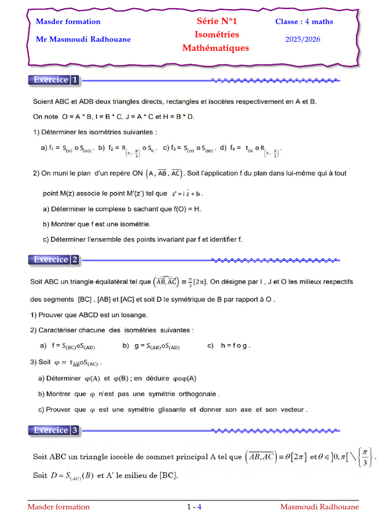 Isometries Exercises for 4th Grade Math | PDF
