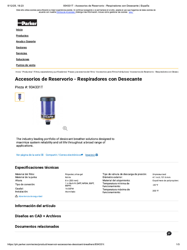 934331T - Accesorios de Reservorio - Respiradores Con Desecante ...