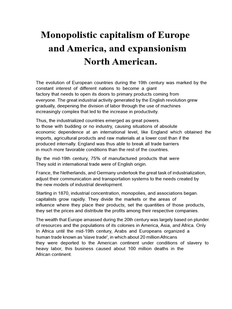 Monopolistic capitalism of Europe and America | PDF | Monopoly | Capitalism