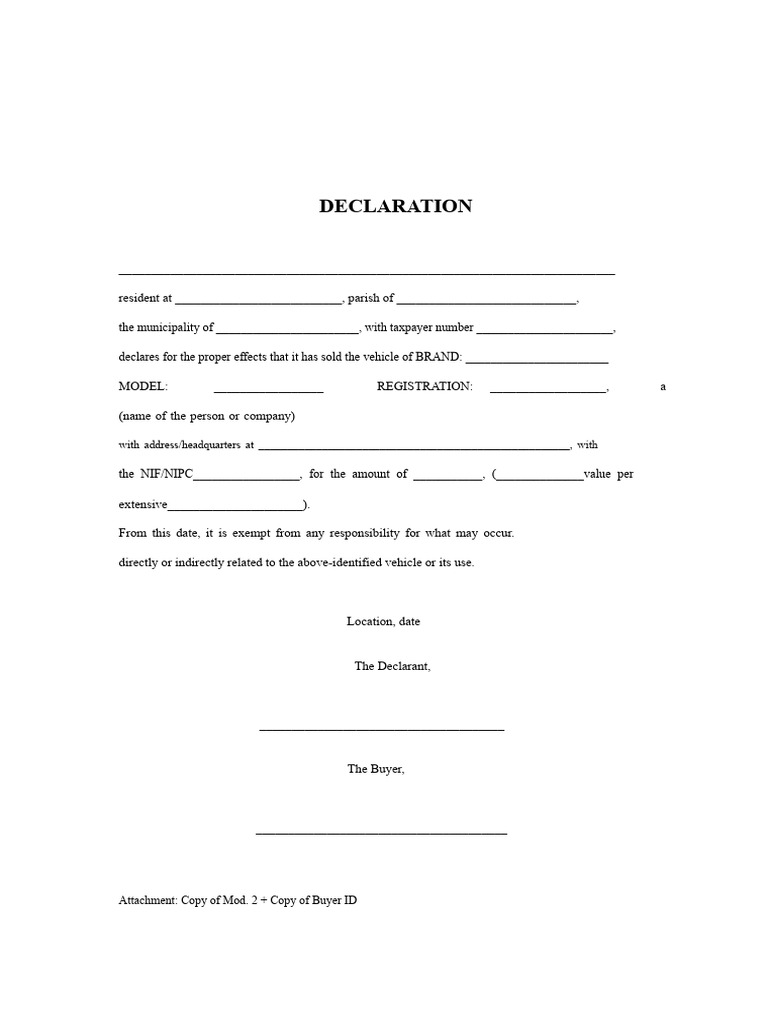 Vehicle Sale Declaration | PDF