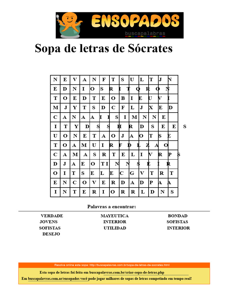 Sopa de Letras: Palavras de Sócrates | PDF