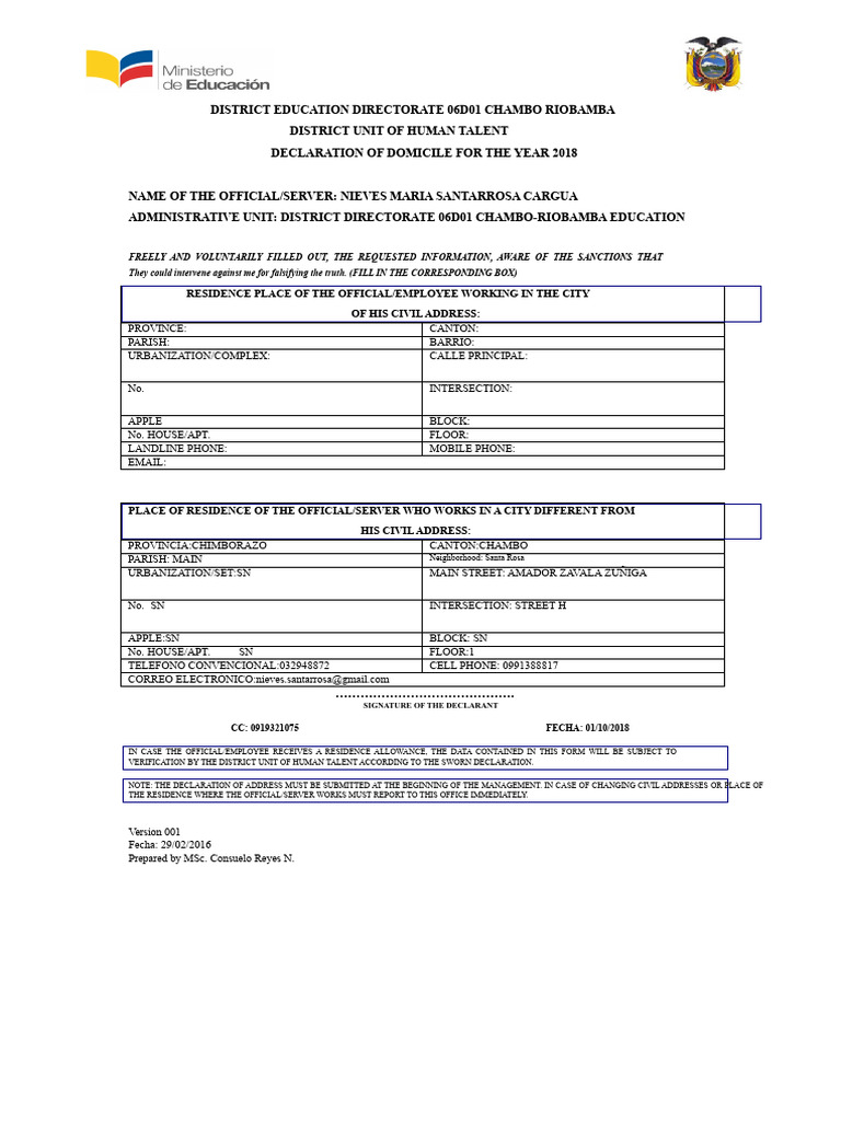 Declaration of Domicile | PDF