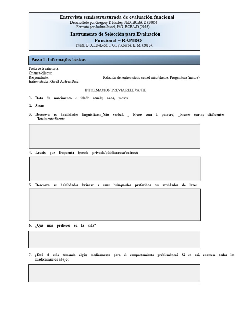 Entrevista de Evaluación Funcional IISCA | PDF | Comportamiento ...