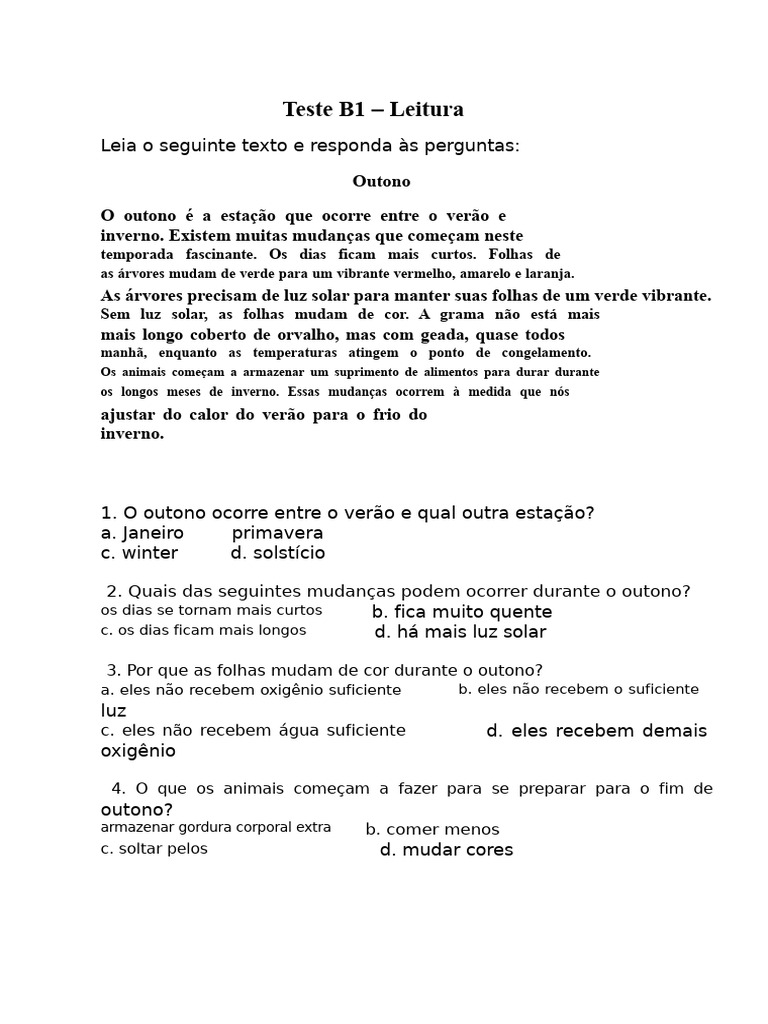 Teste B1.Leitura | PDF