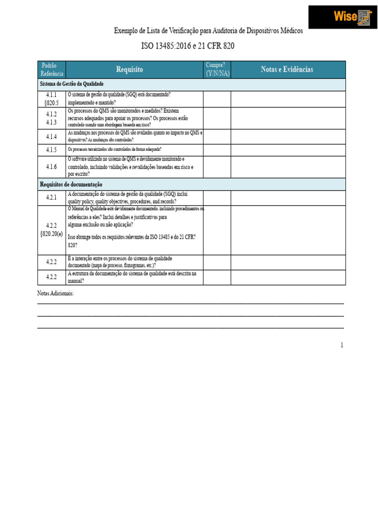 Auditoria de Dispositivos Médicos: Checklist ISO 13485 | PDF ...