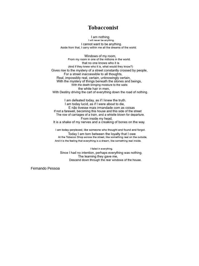 the tobacco shop poem Reflections of a Tobacconist's Soul