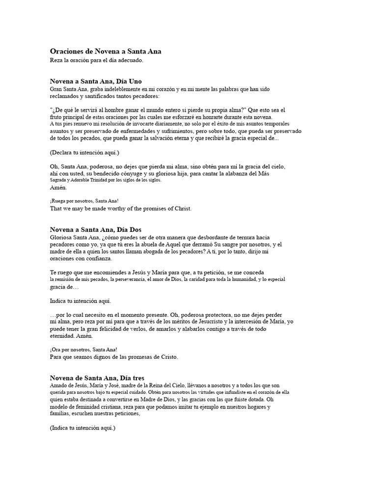 Novena a Santa Ana: Oraciones Diarias | PDF | María, madre de Jesús ...
