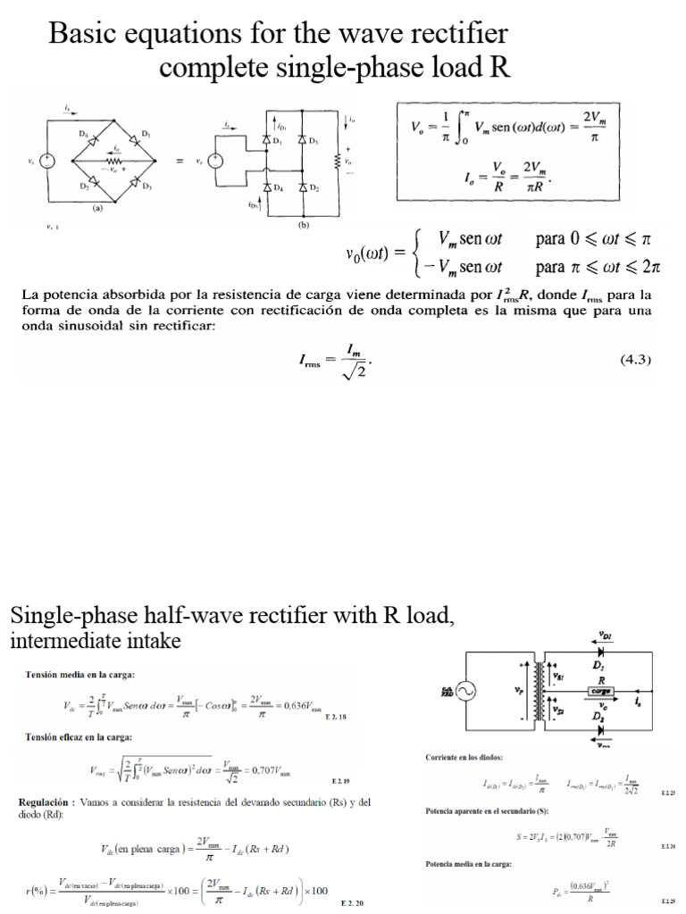 Basic Equations For The Full-Wave Rectifier | PDF