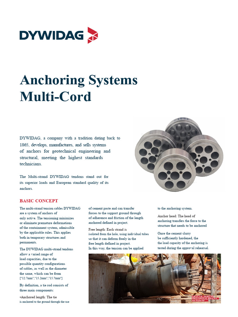 DYWIDAG Multi-Cord Anchoring Systems | PDF | Force | Mechanical Engineering