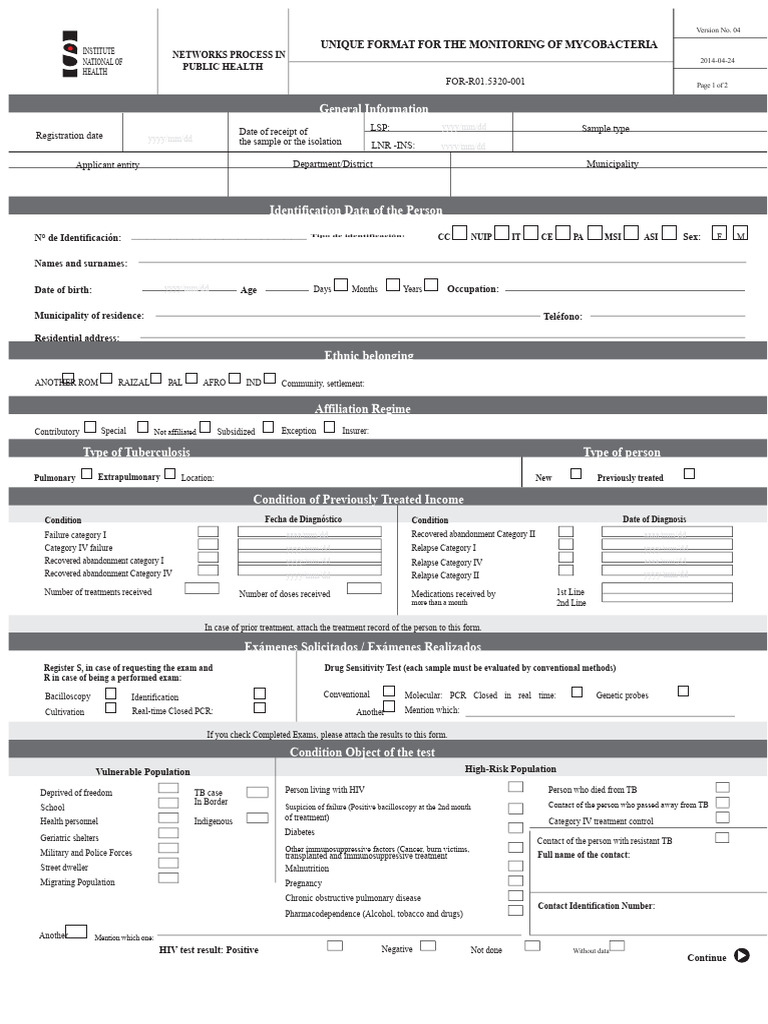 Unique Format For Mycobacteria Surveillance 15042014 4 | PDF ...
