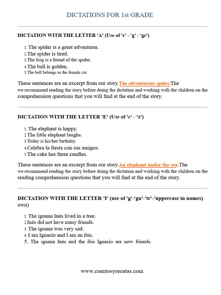 Dictations for First Grade | PDF | Linguistics